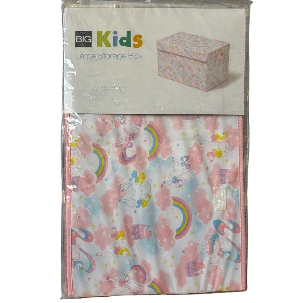 The Big One Pink Unicorn & Rainbow Foldable Kids Storage Box Toys 15" x 24" NEW